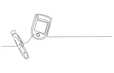 Continuous Line Art Blood Glucose Meter with EKG Wave, Glucose Monitoring Tools Line Art, Diabetes Medical Device One Line Drawing, Continuous Line Drawing of Blood Glucose Meter and Lancet
