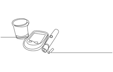 Continuous Line Art Blood Glucose Meter with EKG Wave, Glucose Monitoring Tools Line Art, Diabetes Medical Device One Line Drawing, Continuous Line Drawing of Blood Glucose Meter and Lancet