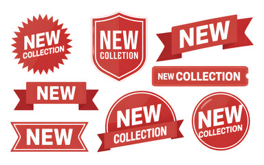 New Label collection set. Sale tags. Discount red ribbons, banners and icons. Shopping Tags. Sale icons. Red isolated on transparent white background