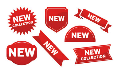 New Label collection set. Sale tags. Discount red ribbons, banners and icons. Shopping Tags. Sale icons. Red isolated on transparent white background