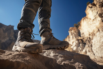 Male Climber’s Boots On Jagged Rock