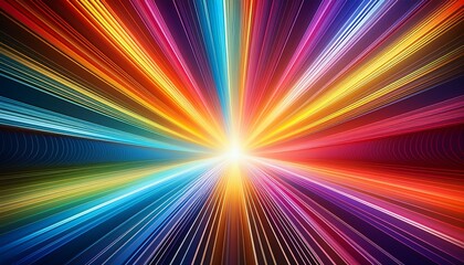 flash rainbow abstract colorful background design multi colored stripes and lines in perspective and converging into a point explosive light speed rays effect flash of bright light digital art