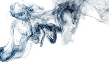 Abstract blue smoke swirls isolated on transparent background