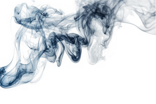 Abstract blue smoke swirls isolated on transparent background