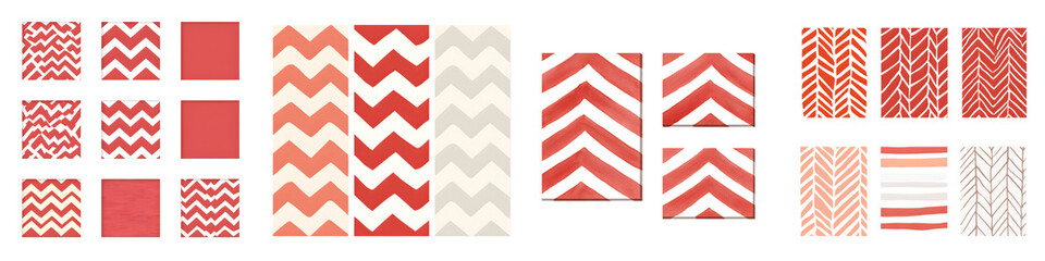 Fototapeta premium Chevron Pattern Swatches: Coral and Beige Fabrics Isolated on White