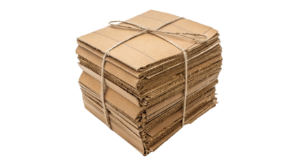 Flattened Cardboard Boxes Tied with Twine – Packaging and Shipping Supplies Isolated on Transparent Background