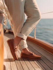 Man Standing On Sailboat Deck In Moccasins