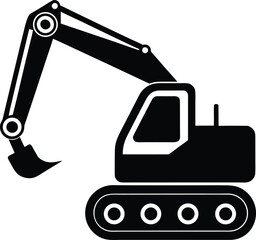 excavator icon vector silhouette on transparent background