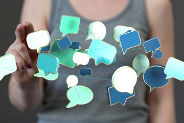Abstract image of interconnected speech bubbles, symbolizing global communication and networking.