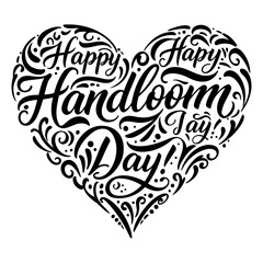 Fototapeta premium Happy Handloom Day graphic design, in a heart shape, for general use. Decorative typography with swirls and dots creates a festive, stylized design for a celebration.