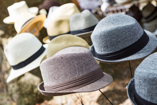 Fedora hats for sale on display