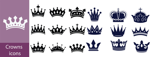 Naklejka premium Crown icon set. Crowns logo set silhouette vector illustration