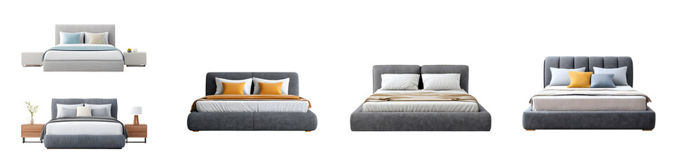 Obraz premium Modern Bed Collection on White Background: Bedroom Furniture Sets, Isolated
