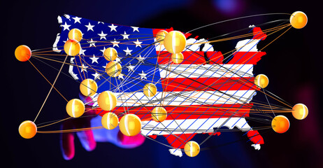 Abstract image depicting data flow and connectivity across the United States.