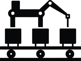 assembly line icon vector silhouette on transparent background