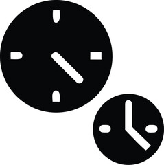Vector art of two simple black analog clocks of different sizes showing the time