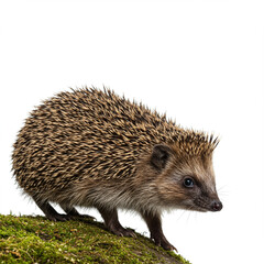 Fototapeta premium Detailed Hedgehog Ascending a White Hill, Isolated for Versatile Use Cases.