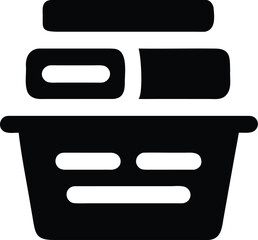Vector art of a black and white illustration of a laundry basket neatly stacked with folded clothes