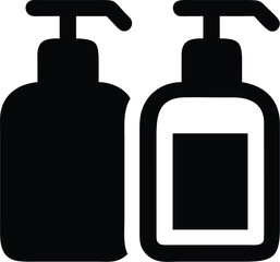 Vector art of two black and white icons of soap dispensers, one with a label and one without