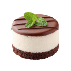 Delicious Round Cake with Chocolate Glaze and Fresh Mint Leaf on Top for Dessert Treats and Pastry Delights Transparent background or png