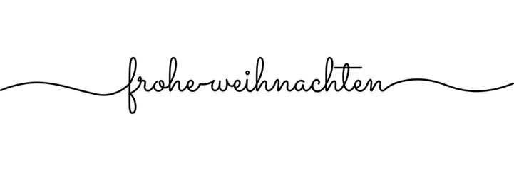 Calligraphic Frohe Weihnachten (merry christmas in german) text in ballpoint pen style isolated on white background. Rounded Frohe Weihnachten sign in script text with small caps text. Vector. 