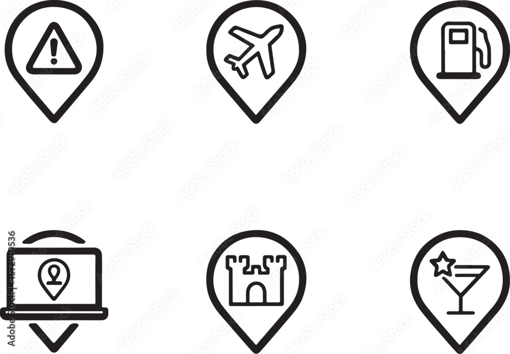 Fototapete Collection of Location Pin Icons Displaying Diverse Services Travel Landmarks and Points of Interest Mapped for Modern Navigation and Exploration