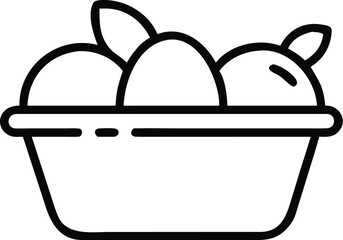 Vector art of a simple line drawing of a bowl filled with three ripe oranges