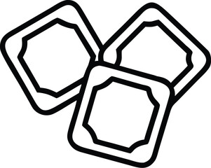 Vector art of three square crackers are shown in a simple line drawing, suggesting a delicious snack