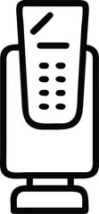 Vector art of a point of sale terminal is shown in a simple line drawing, suggesting a payment transaction
