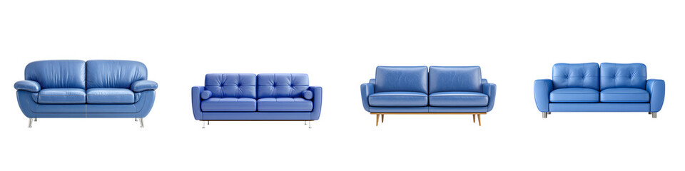 Blue Sofa Collection: Modern Living Room Furniture on White Background