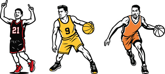 Men Basketball Players Dynamic Action Silhouette