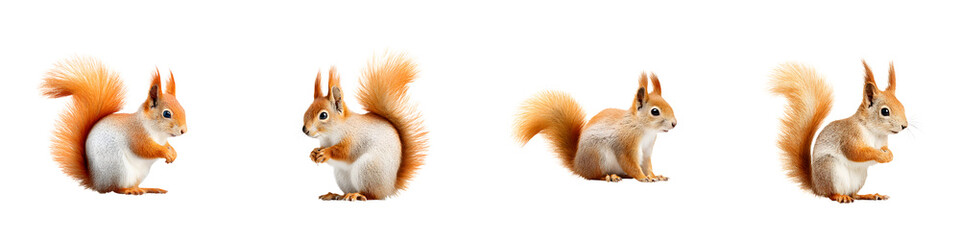 Obraz premium Red Squirrels Isolated on White Background - Set