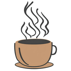 Obraz premium Minimalist brown line icon of a coffee cup with rising steam, on a light gray background - AI Generated