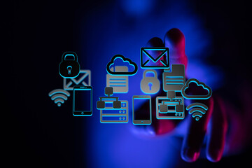 Image depicting secure data access, cloud storage, network connectivity, and email security.