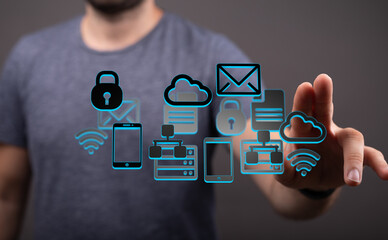 Image depicting secure cloud data, mobile access, and network connectivity. Ideal for tech,...