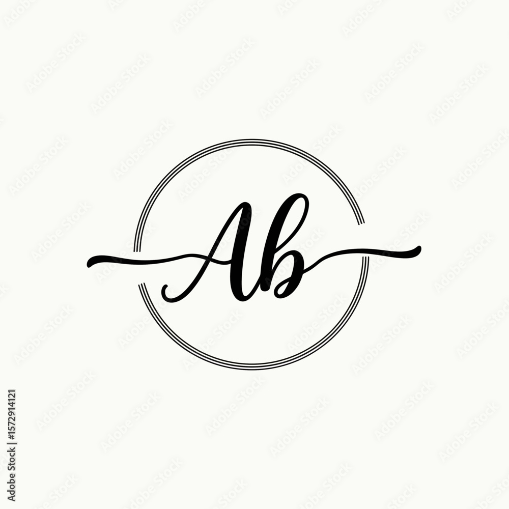 Fototapete elegant 'ab' monogram logo design featuring stylish calligraphy within a gray circular frame, perfec