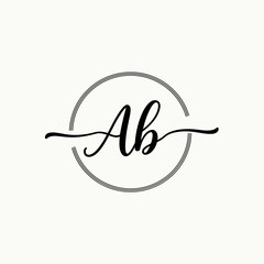 Elegant 'Ab' monogram logo design featuring stylish calligraphy within a gray circular frame, perfect for branding and representing initials in a sophisticated manner.