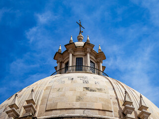 Roof with cross National Pantheon Lisbon, Portugal against blue sky