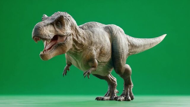 Tyrannosaurus Rex in Action: A formidable Tyrannosaurus Rex stands boldly, its powerful frame captured against a vibrant backdrop.