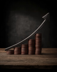 Coins Stacked in a Bar Chart with a Rising Arrow Symbolizing Financial Growth and Business Success