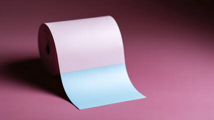 Roll of Smooth Two-Toned Paper with Blue and Pink Colors Against Minimalist Background
