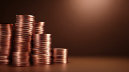 Stacks of Coins Representing Wealth and Financial Investment on a Dark Background with Soft Lighting