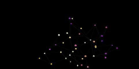 Colorful 3D network nodes and connections.  Perfect for technology, communication, or data visualization.
