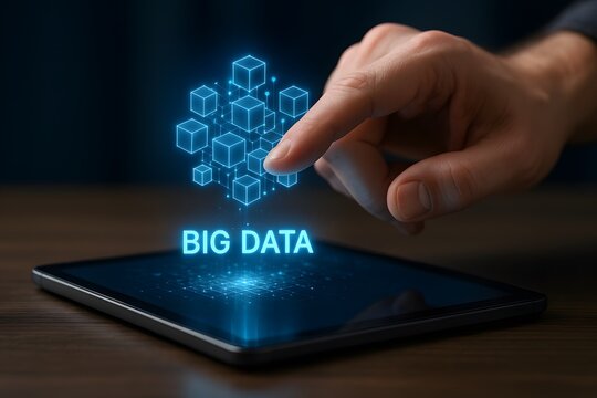 Big data analytics technology digital transformation innovation cubes network connection processing - Powered by Adobe