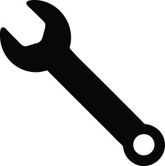 wrench icon vector silhouette on transparent background