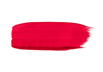 Fototapeta premium A solid red paint stroke with visible brush texture on a light background. Ideal for vibrant design elements, abstract art, or energetic backgrounds.