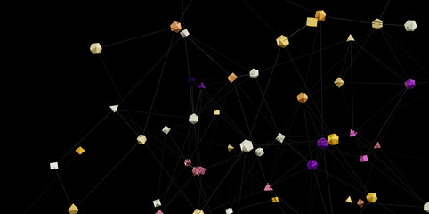 Digital network connection, polygonal nodes, abstract background. Ideal for technology, AI, and communication concepts.