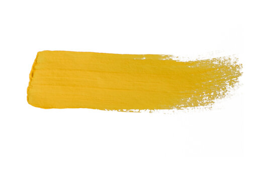 A bright yellow paint stroke with visible brush texture on a light background. Ideal for energetic design elements, abstract art, or sunny backgrounds.