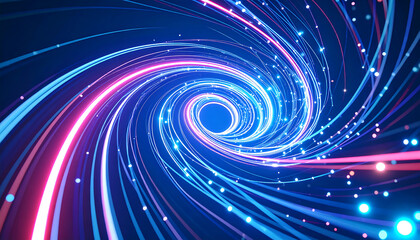 Firefly dynamic neural spiral loop with glowing data light trails creating vibrant futuristic network background