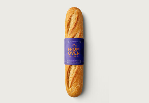 Bread Sleeve Mockup &ndash; Realistic Stage Scene with Baguette for Bakery Branding and Packaging Design Presentation